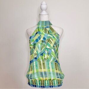 Heart Soul Y2K Vibrant Green and Blue Halter Blouse
